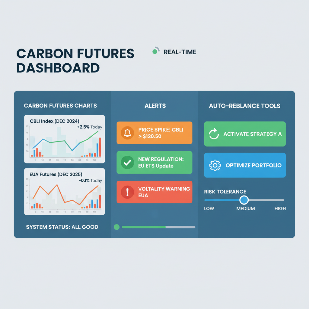 real-time dashboard with carbon futures charts, alerts, and auto-rebalance tools