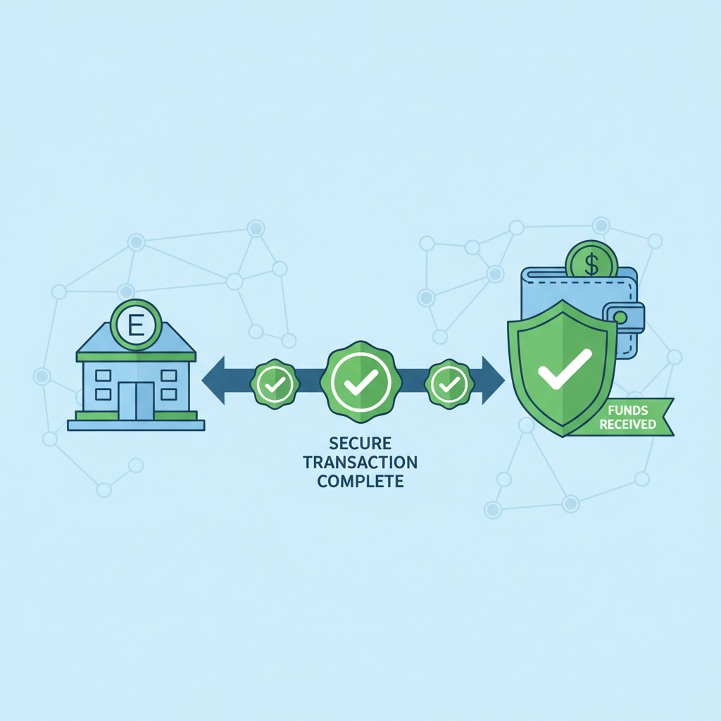 withdrawing crypto from exchange to wallet, secure transaction complete, green checkmarks