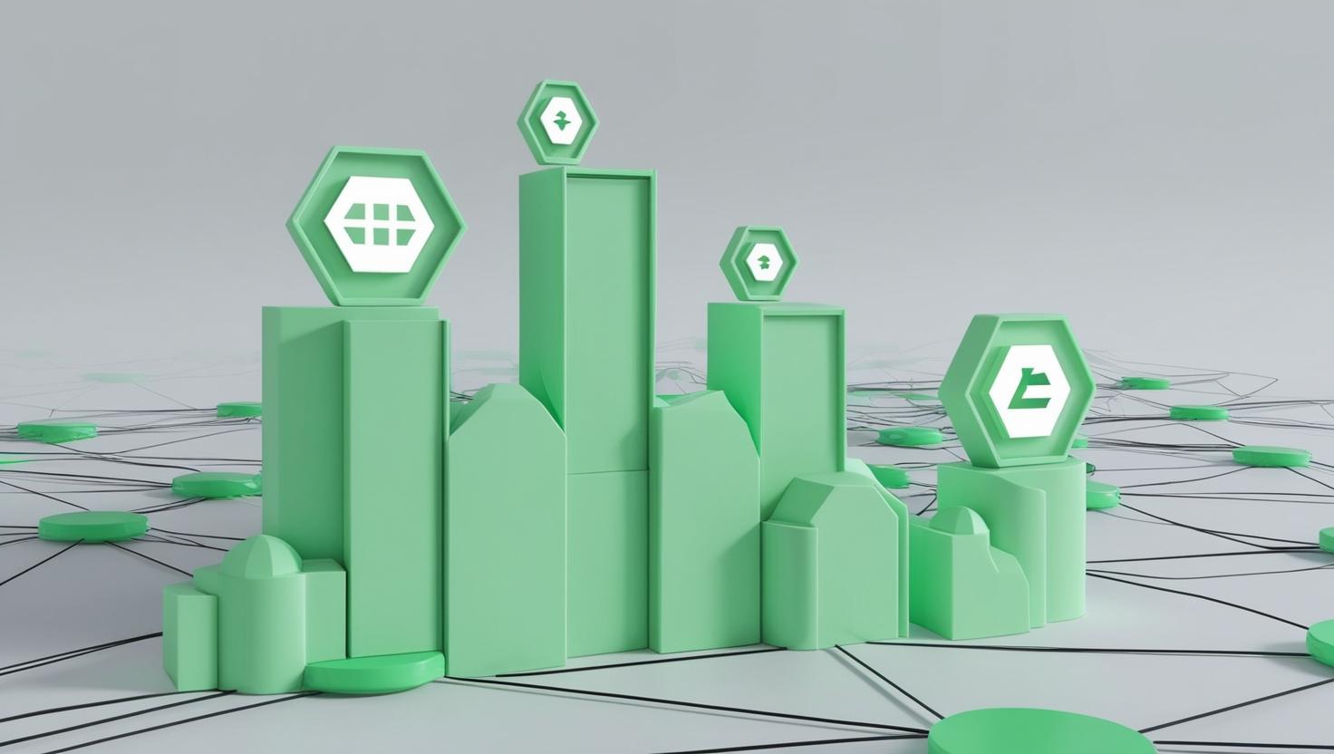 Futuristic blockchain illustration of interconnected nodes linking tokenized carbon credit symbols with climate risk charts and cryptocurrency icons for hedging strategies in crypto markets 2026