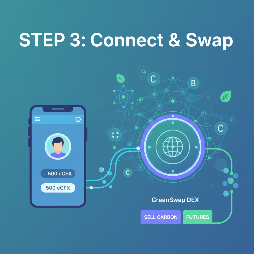 wallet connecting to DEX with carbon futures tokens, blockchain network visualization, vibrant crypto transfer animation